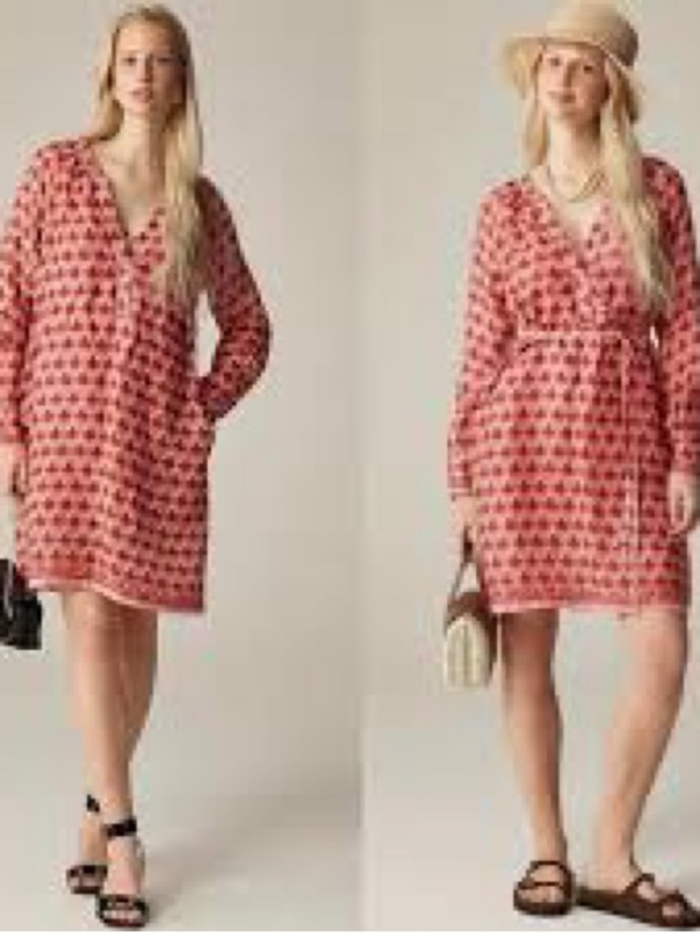 J. Crew Coral Pink Floral Long Sleeve Tie-Waist Dress